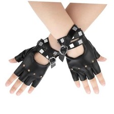 EupHHonycs Leather Punk Gloves, Black Fingerless Faux Leather Gloves, PU Faux
