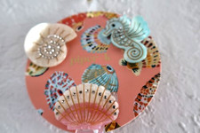 Piper K Women Shell Seahorse Claw Hair Clips 3 Pack Pink Cream Blue Rhinestone