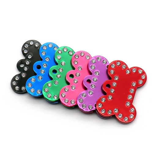 Double sided Quality Engraved Rhinestone Dog Bone Tag For Dog Collar With - Picture 2 of 3