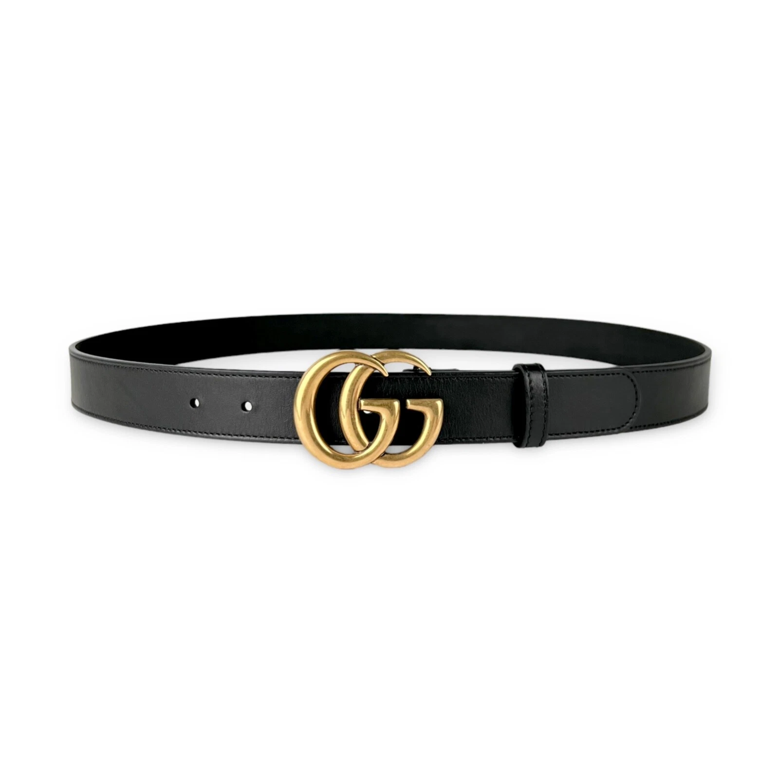 Gucci Mens Black Leather Marmont Double G Buckle Belt Size 100