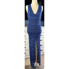 Alice + Olive Blue & Black Lace Maxi Dress 0