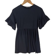 Boohoo women's black ruffle sleeve peplum top size 10