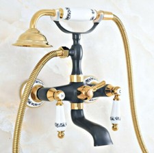 Gold Black Brass Bathroom Tub Faucet Hand Spray Shower Hot Cold Mixer Tap 2na416