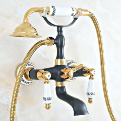 Gold Black Brass Bathroom Tub Faucet Hand Spray Shower Hot Cold Mixer Tap 2na416
