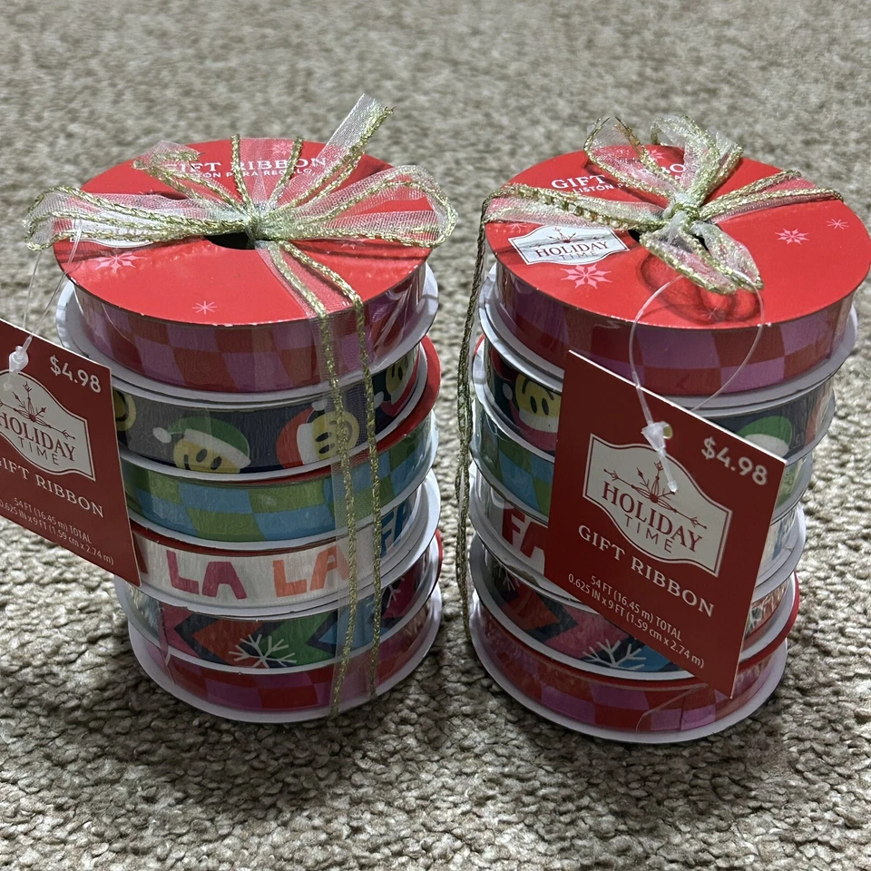 NWT Fun Colorful Christmas Fabric Ribbon Smile Emoji With Stocking Hat Falalala - Image 2 of 3