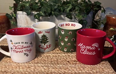 Wondershop At Target Christmas Stoneware Coffee Mugs 16 oz Set Of 4 Green  Red | eBay