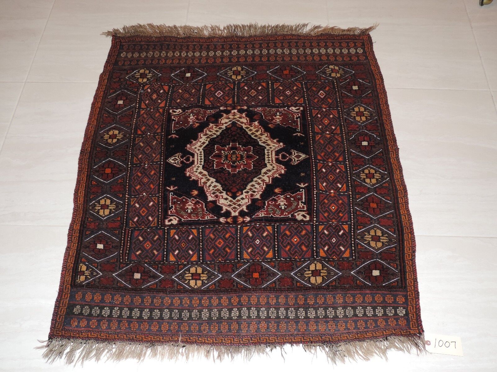 4ft. Almost Square Antique Turkish Handwoven Wool Throw Rug 