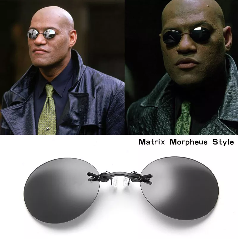 Matrix Morpheus Movie Retro Round Rimless Sunglasses Men Clamp