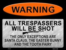 Warning All Trespassers Will Be Shot Except Funny Novelty Metal Parking Sign