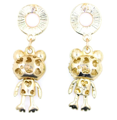 Gold tone green crystal frog dangle earrings - Picture 2 of 3