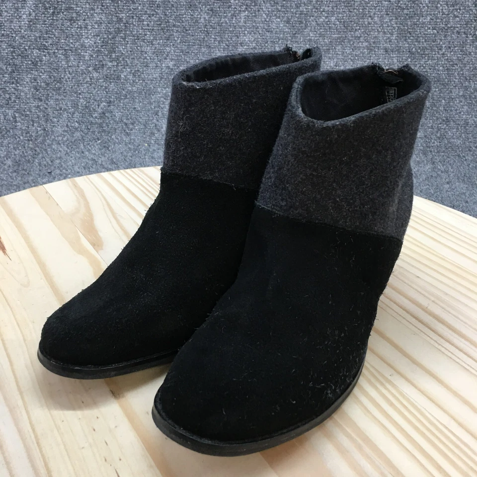 Toms Botas Mujer 9 Leila Botines Negro Gamuza Tacón Bloque Lana Cremallera Trasera Foto 4 de 4