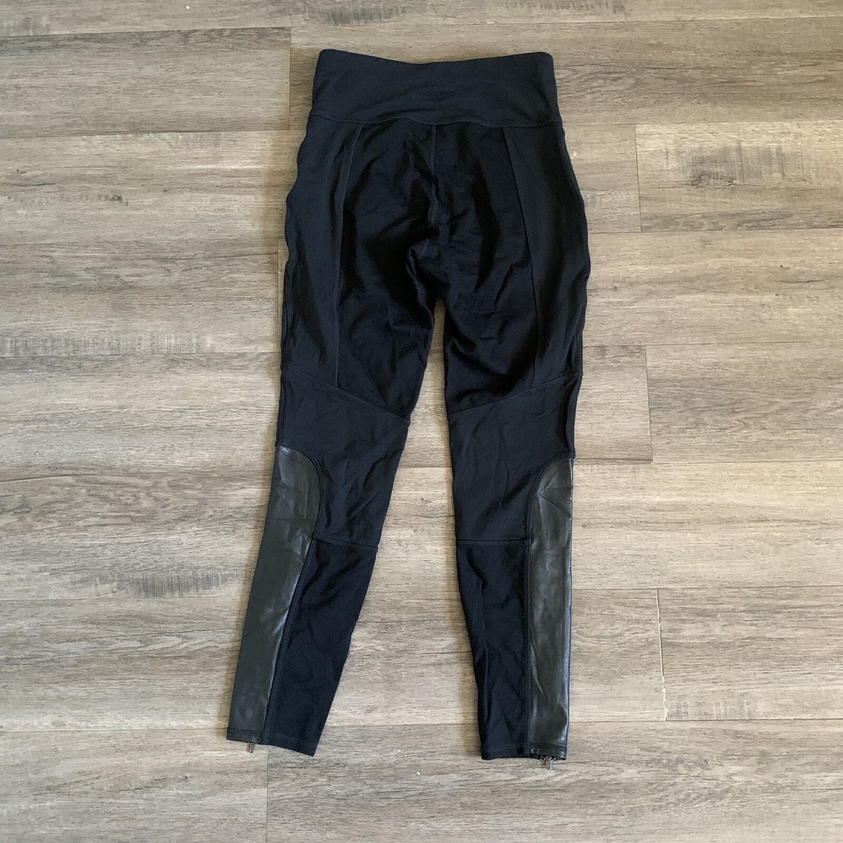 Athleta Ponte Luxe Leggings Pant Faux Leather Moto Zip Ankle Black