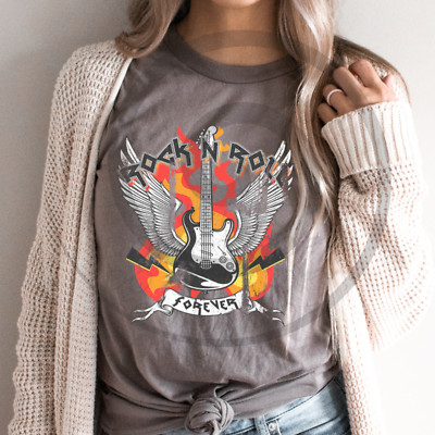 T-Shirt Donna Con Teschio Di Scheletro Che Suona La Chitarra Rock