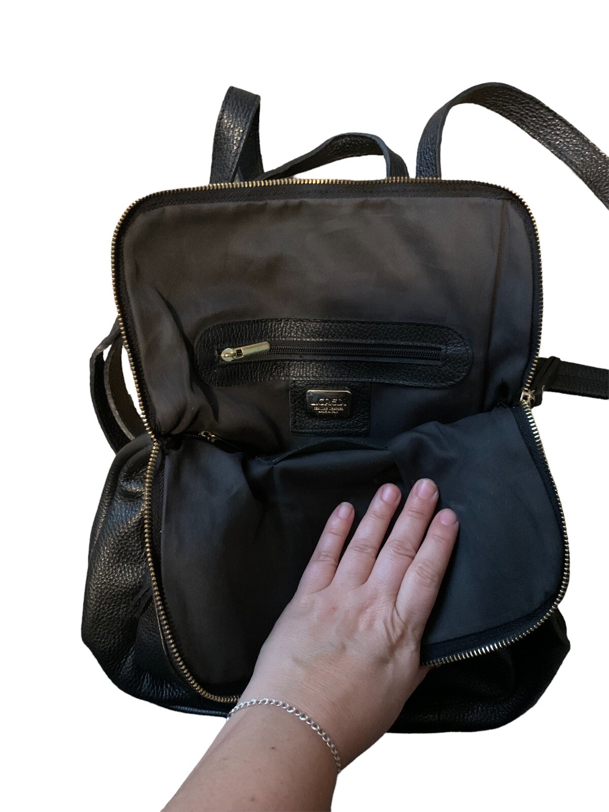 L CREDI Black Pebbled Leather Convertible Backpack Shoulder Bag Handbag