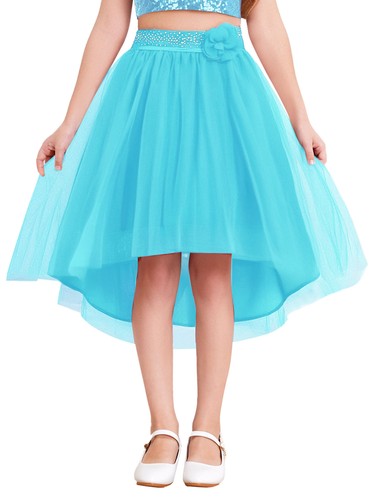 Girls Tulle Skirt Irregular Hem Party Skirt Femininity Fake Flower Long Midi - Picture 67 of 81
