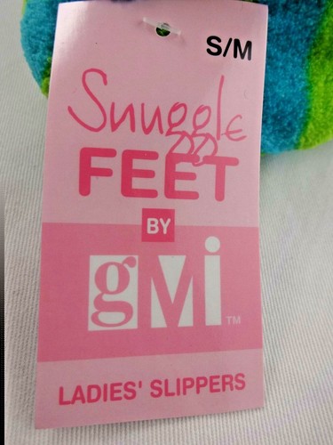 Striped Slippers Blue Green Rubber Grips Soft Plush Ladies Small Medium 5 To 8 - Picture 5 of 7