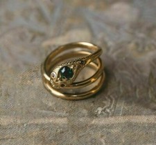 925 SSL Fancy Grand Snake Ring Round Cut Green Emerald Lab Created
