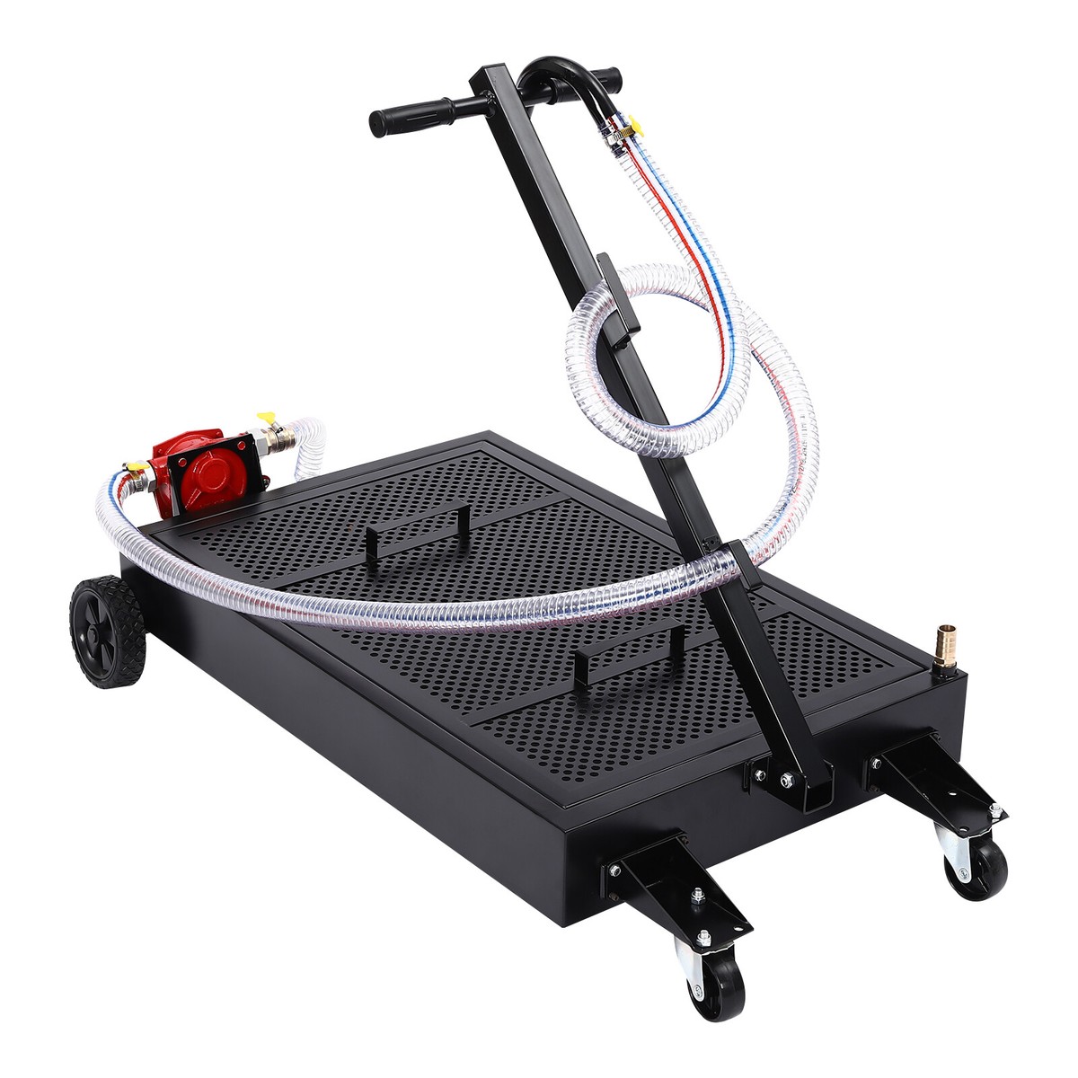 15 Gallon Oil Drain Cart With Manual Pump - Large Capacity Oil Change Pan On Wheels For Easy Fluid Disposal