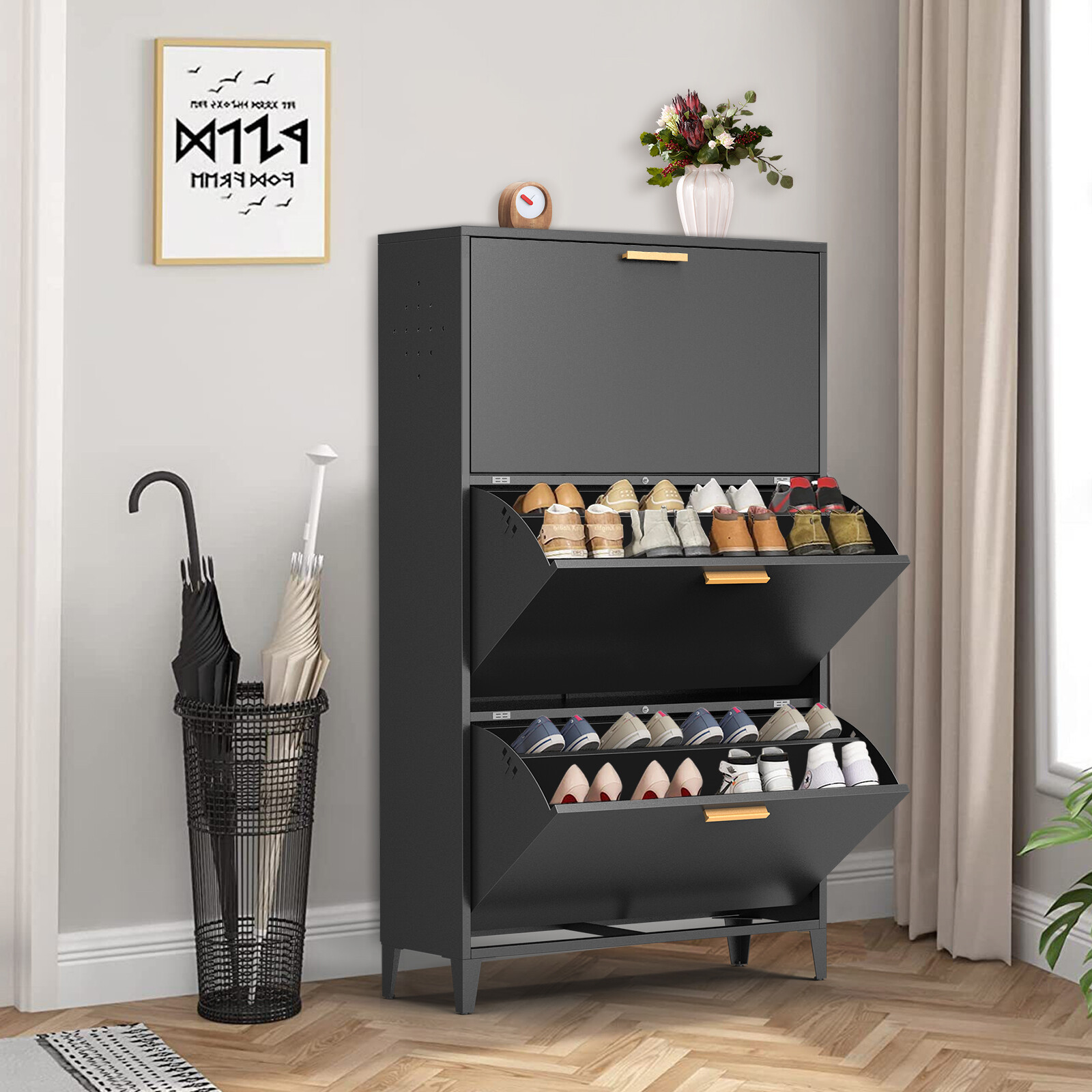 18-24 Pair Freestanding Shoe Rack Space-Saving Storage in Black-image