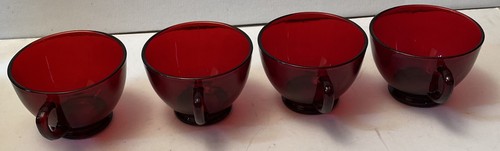 Four (4) Vintage Anchor Hocking Royal Ruby R4000 Cups - Picture 2 of 4