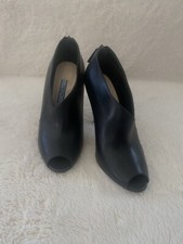PRADA Black leather Peep Toe Booties Heels Size EU 37