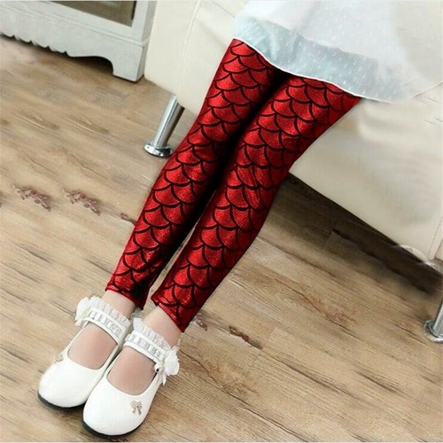 Kids Child Leggings Pants Mermaid Shiny Fish Scales Trousers Costume Show - Picture 18 of 19