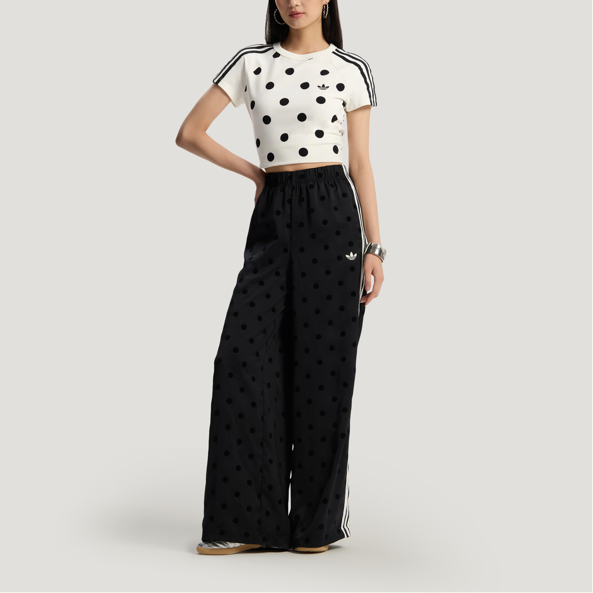 Adidas Satin Polka Dots “Black” Size-2XL Wide Leg Track Pant