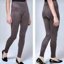 White House Black Market Gray Stretch Runway Leggings Faux Suede Pebbled Size 6