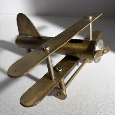 Vintage Brass Biplane Airplane Propeller Aircraft Model