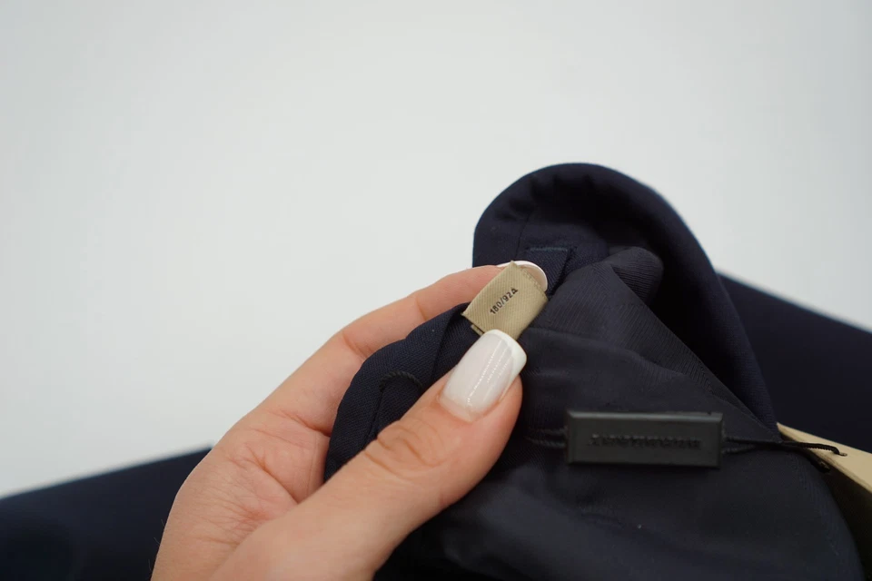 Men Burberry Suit Wool Stirling Navy Blue Made In Italy Size 38R - Image 4 of 4