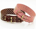 NWT Luxury Handcrafted Napa LEATHER Studded LARGE DOG Collar - Pink or Cognac