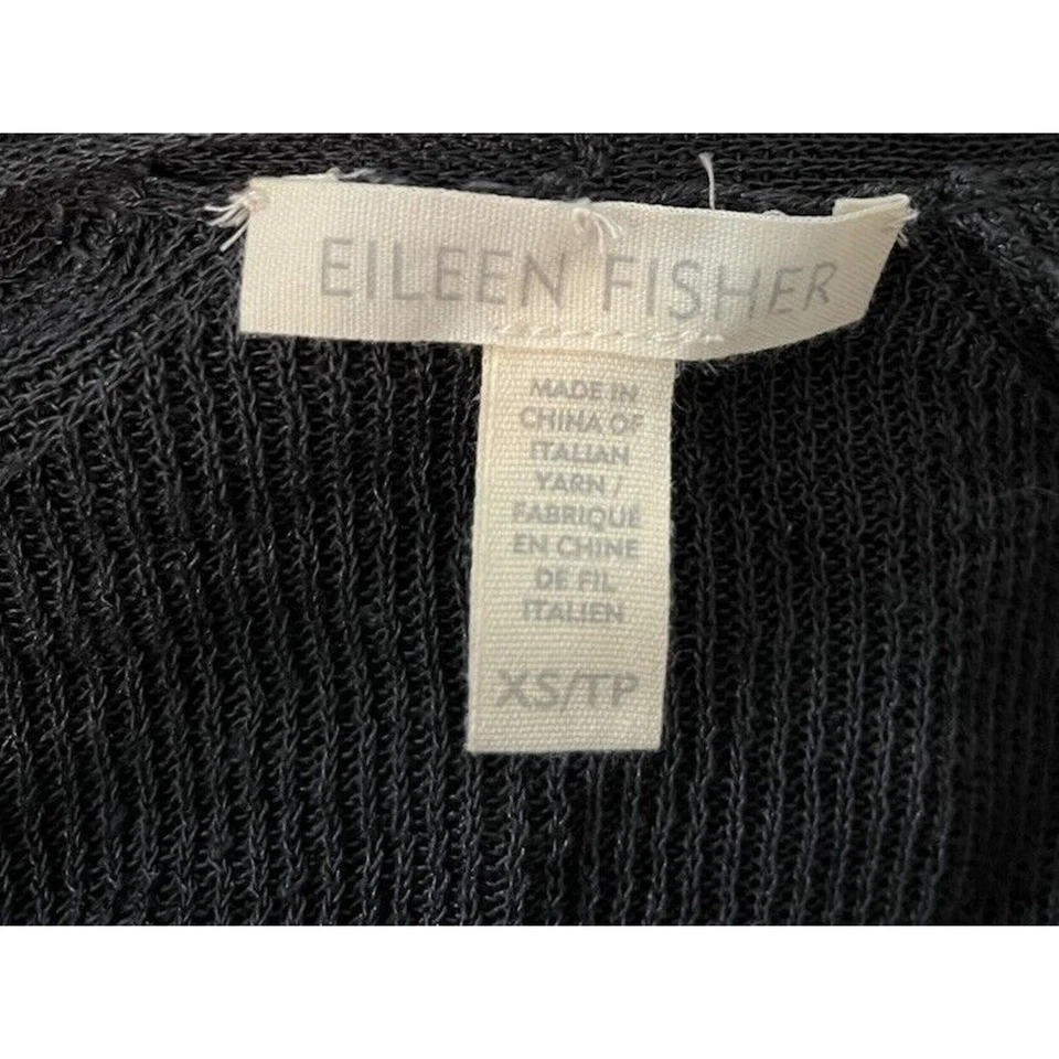 Eileen Fisher Black Sheer Organic Linen Tie Waist Cardigan Sweater Size XS - Image 3 of 4