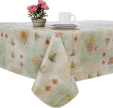 Everyday Luxuries Peony Patch Vinyl Tablecloth, 60" by 84" Oblong, Umbrella Hole