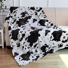 Black Cow Print Blanket, 60x80 inch Twin, Soft Plush Fleece, Western Decor, Cozy