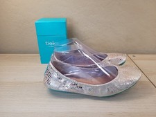 Tieks Romantic Blush Leather Ballet Flats Womens 8 Snakeskin Shiny Metallic Box