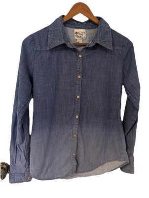 Pretty Rebellious 100% Cotton Blue Denim Blouse Ombré Effect Junior Size Medium