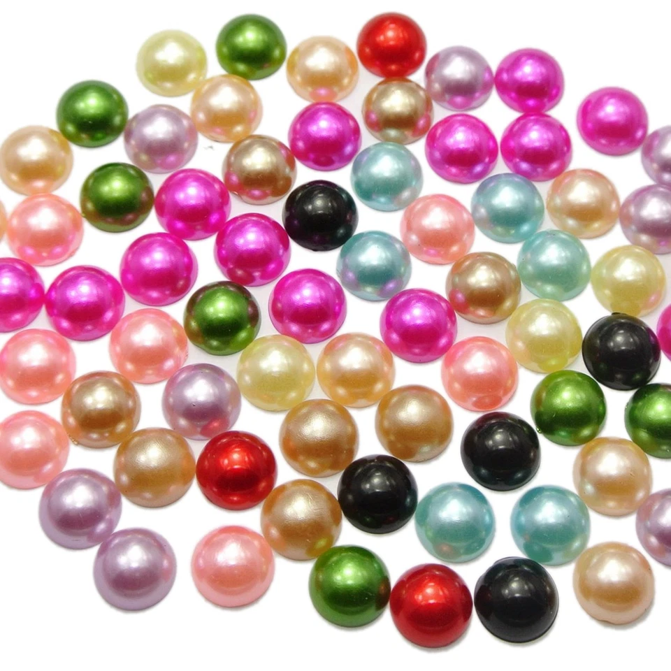 200 Mixed Color Acrylic FlatBack Half Pearl Bead Flat Back 10mm Scrapbook Craft - Image 3 of 4