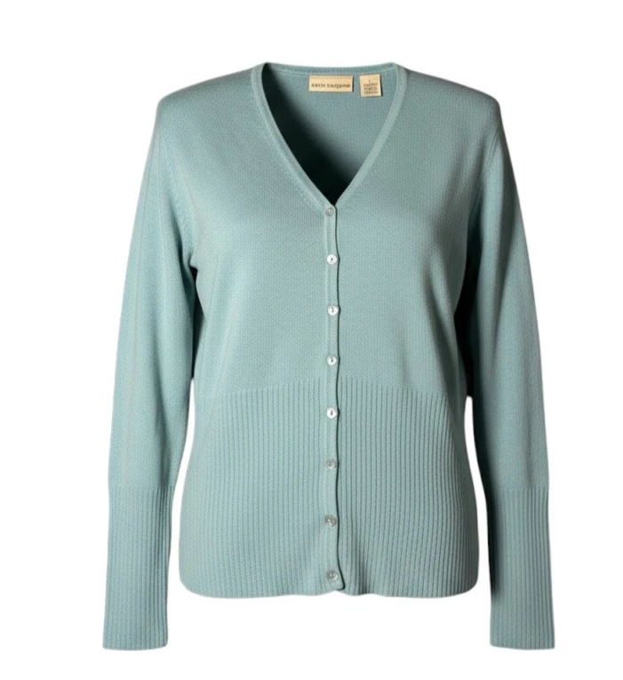 Womens Sweater Button Down Apostrophe Size L Lightweight Cardigan Turquoise Blue - Image 2 of 4
