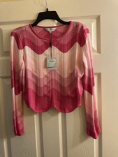 Ming Wang Midi Pencil Skirt  Top Pink Chevron Knit Scalloped Hem Lined Small