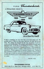 Vintage Thunderbird Center 1955-57 Ford Thunderbird Parts Catalog Price List 17p Vintage Thunderbird Center 1955-57 Ford Thunderbird Parts Catalog Price List 17p