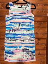 Talbots Seaside Harbor Sheath Dress Watercolor Coastal Harbor Lighthouse