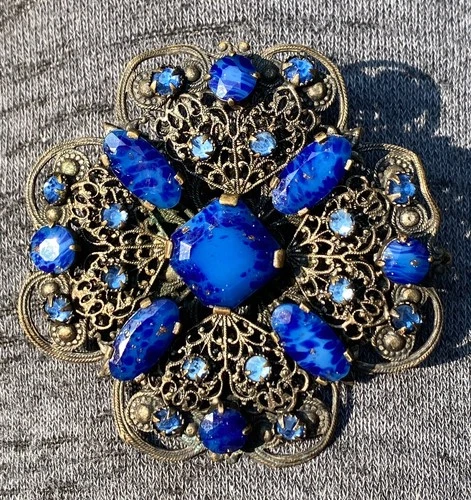 Antique Victorian Lapis Lazuli Brooch Pin