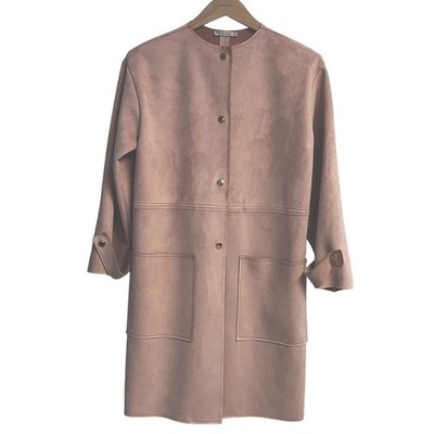 Zara Woman Coat Faux Suede Dusty Pink Gold button W/pockets Sz Small