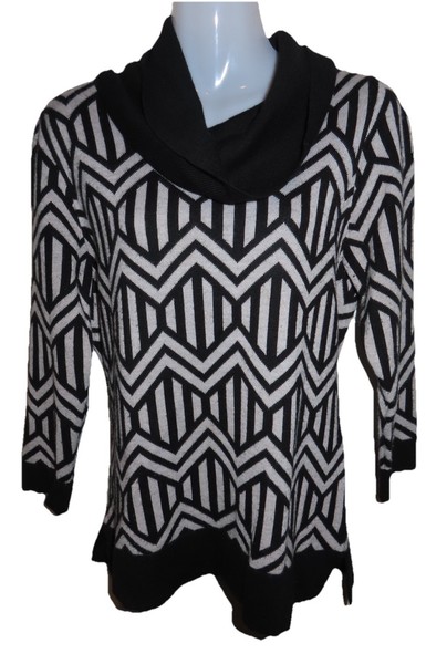 W LANE Black & White Roll Neck Knit Jumper Size Medium M