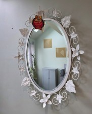 1965 Globe Brand Vintage Oval Wall Mirror White Floral Metal Frame 60cm