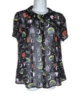 Blusa Hell Bunny Halloween Gato Luna XL Gótica Bruja Espeluznante Alt