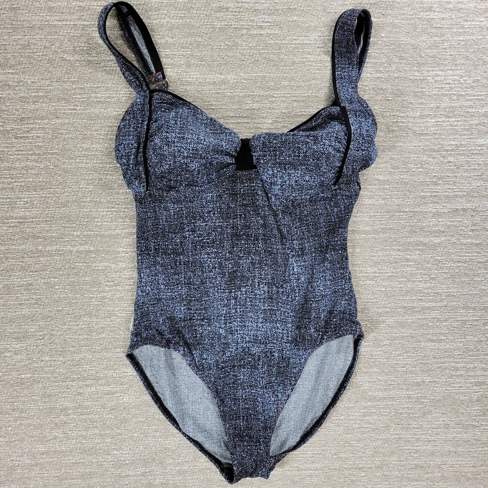 Traje de baño Captiva de una pieza azul imitación denim cambray correas ajustables traje de baño Foto 3 de 4