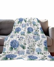 Fleece Throw Blanket, Hydrangea Blue Flowers Lightweight Warm Cozy Soft Flann...