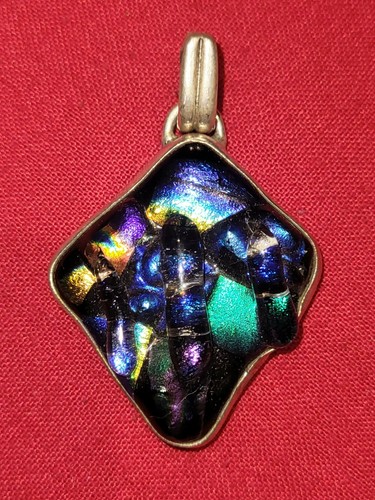 Exquisiter Sterling Silber Kettenanhänger aus buntem dichroitischem Glas - Bild 1 von 4