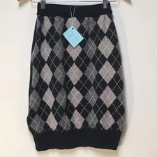 Skirt 100% Wool Girl M 8 Midi Gray Argyle Knit Straight Heavy Mom and Pop's Kids